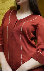 V-neck Detailed Shirt - Rust Red