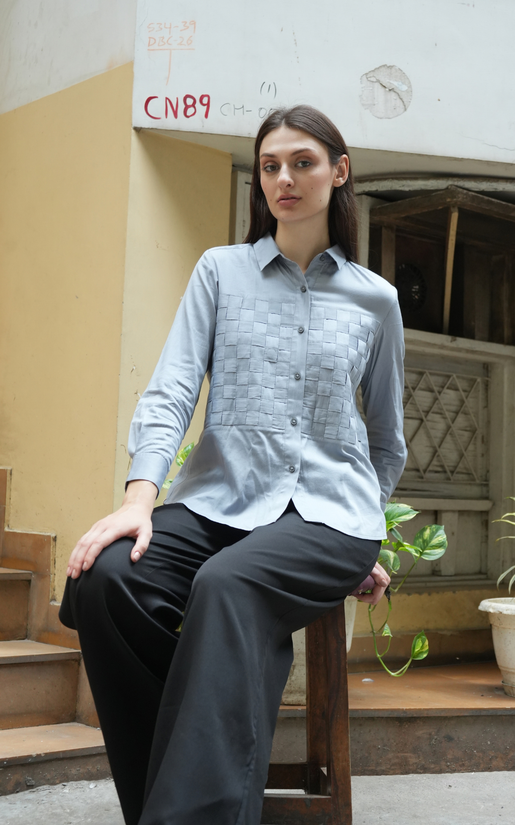 Textured Box Fit Shirt - Powder Blue
