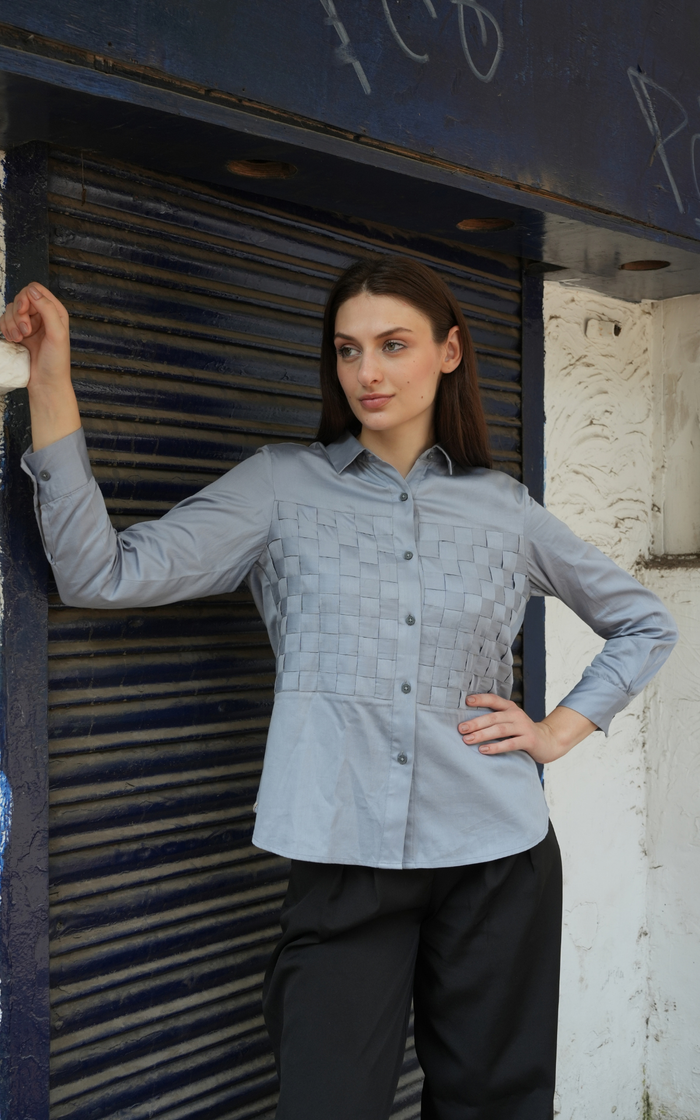 Textured Box Fit Shirt - Powder Blue