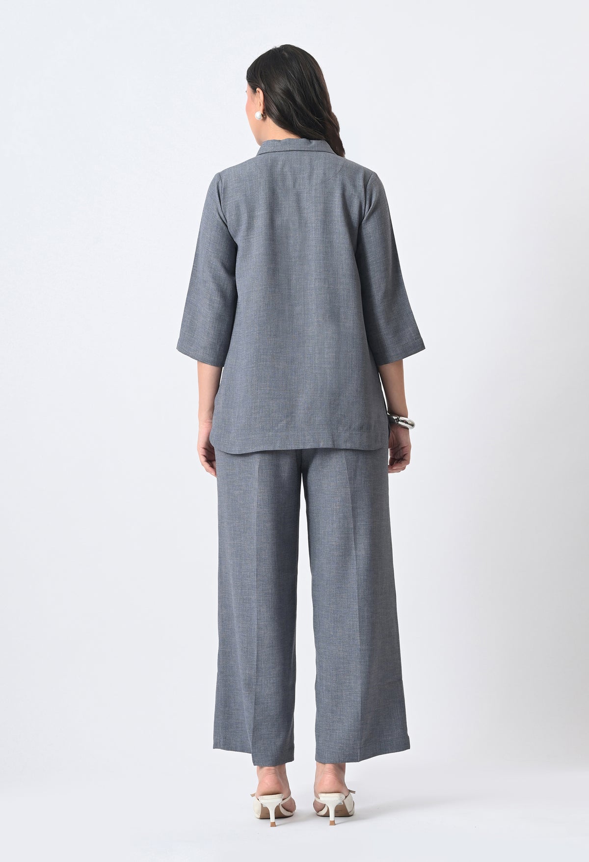 BLUISH GREY WRINKLE FREE CO-ORD SET