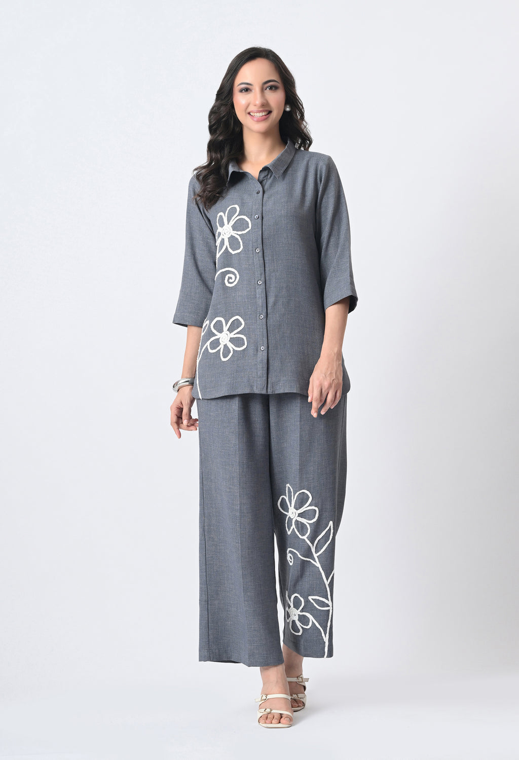 BLUISH GREY WRINKLE FREE CO-ORD SET
