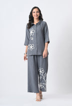 BLUISH GREY WRINKLE FREE CO-ORD SET