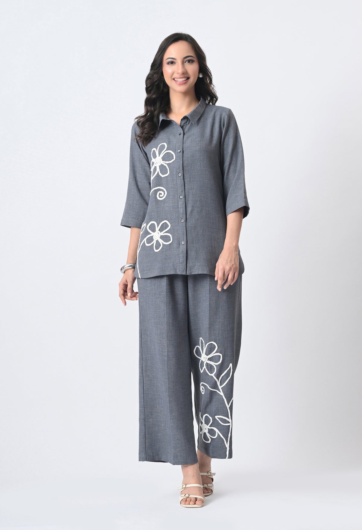BLUISH GREY WRINKLE FREE CO-ORD SET