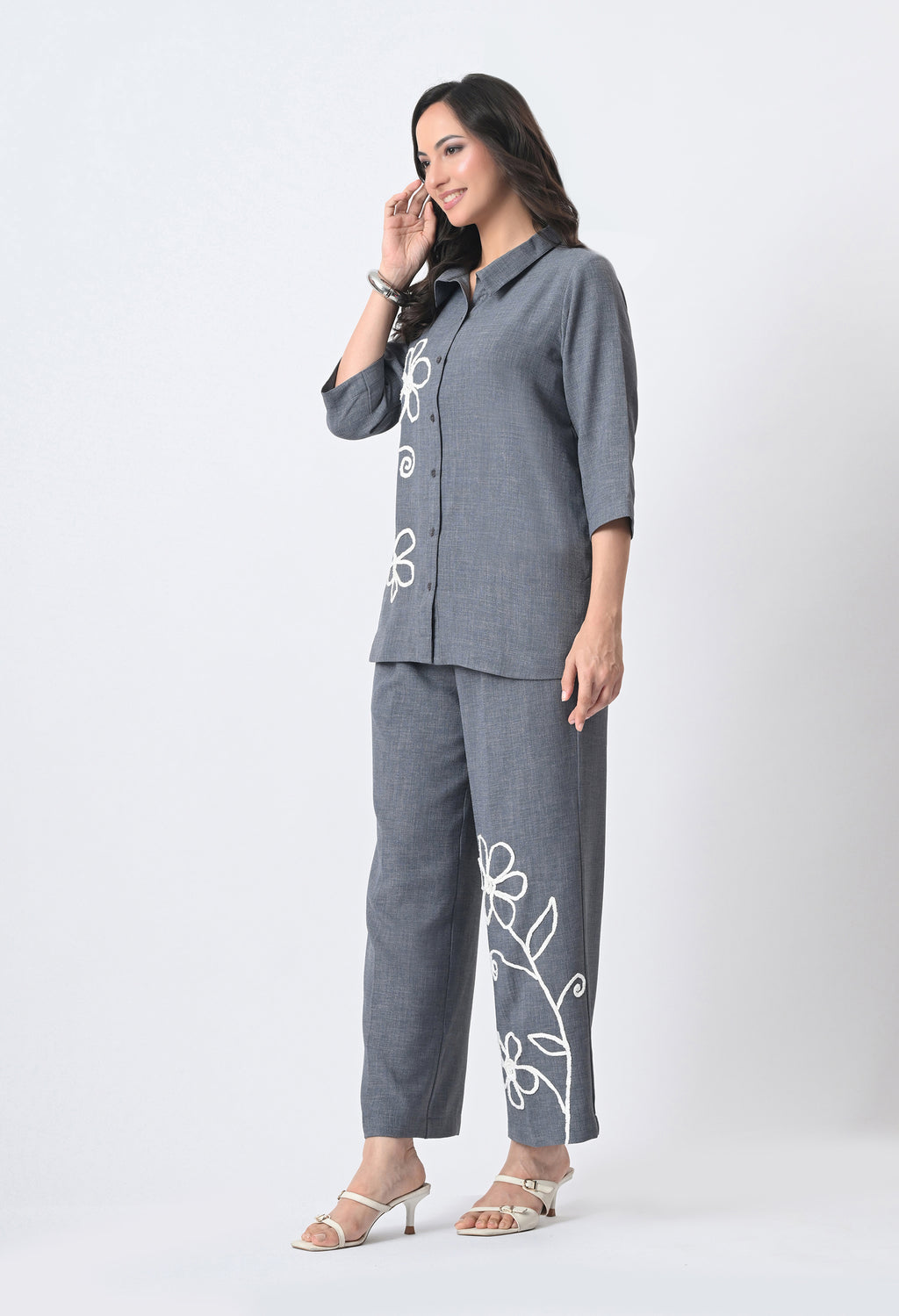 BLUISH GREY WRINKLE FREE CO-ORD SET