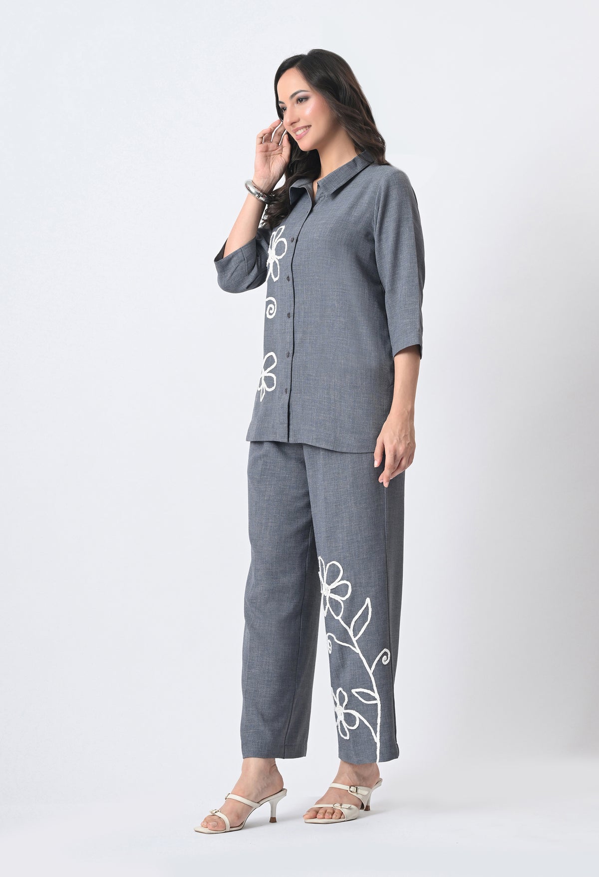 BLUISH GREY WRINKLE FREE CO-ORD SET