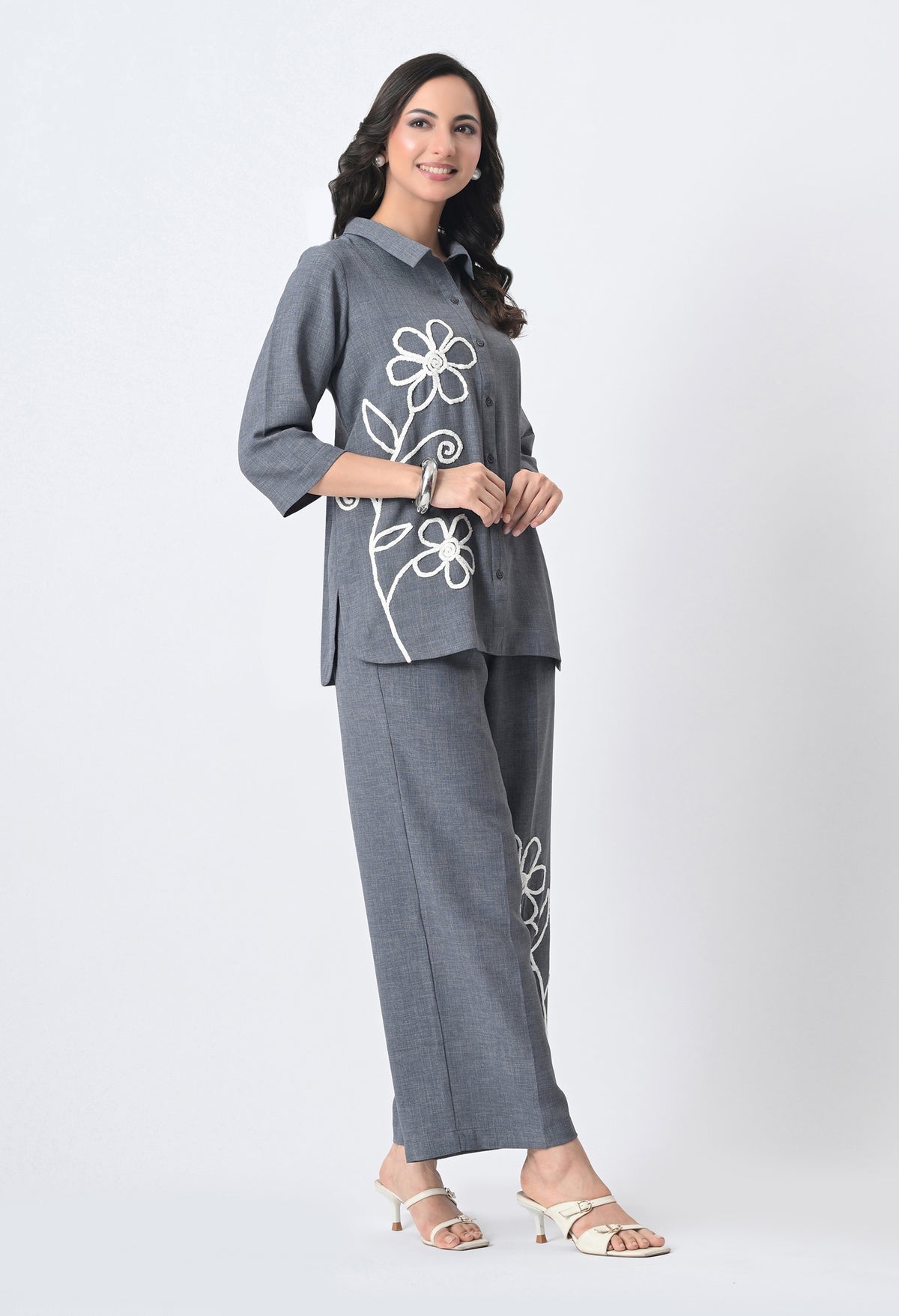 BLUISH GREY WRINKLE FREE CO-ORD SET
