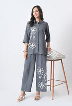 BLUISH GREY WRINKLE FREE CO-ORD SET