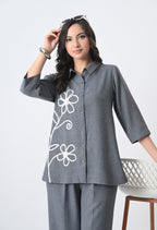 BLUISH GREY WRINKLE FREE CO-ORD SET