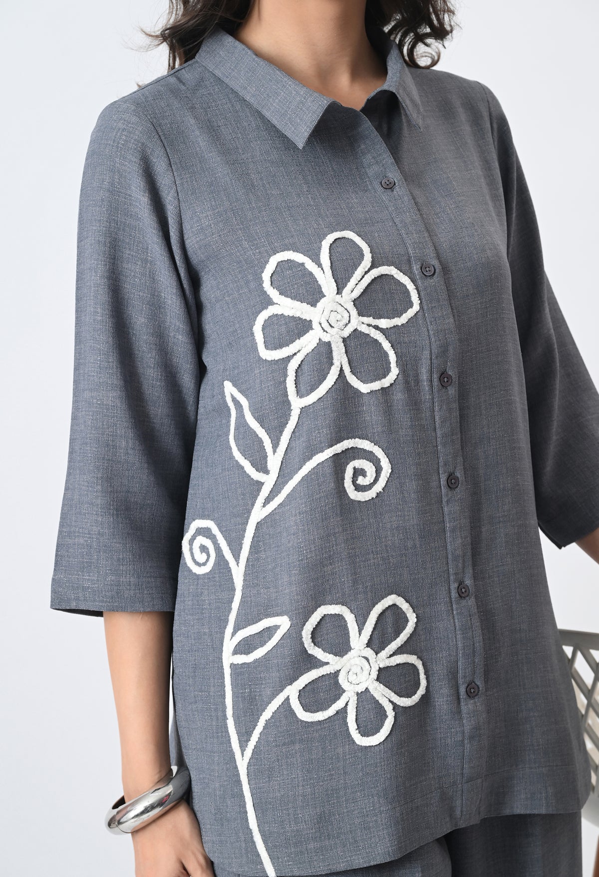 BLUISH GREY WRINKLE FREE CO-ORD SET