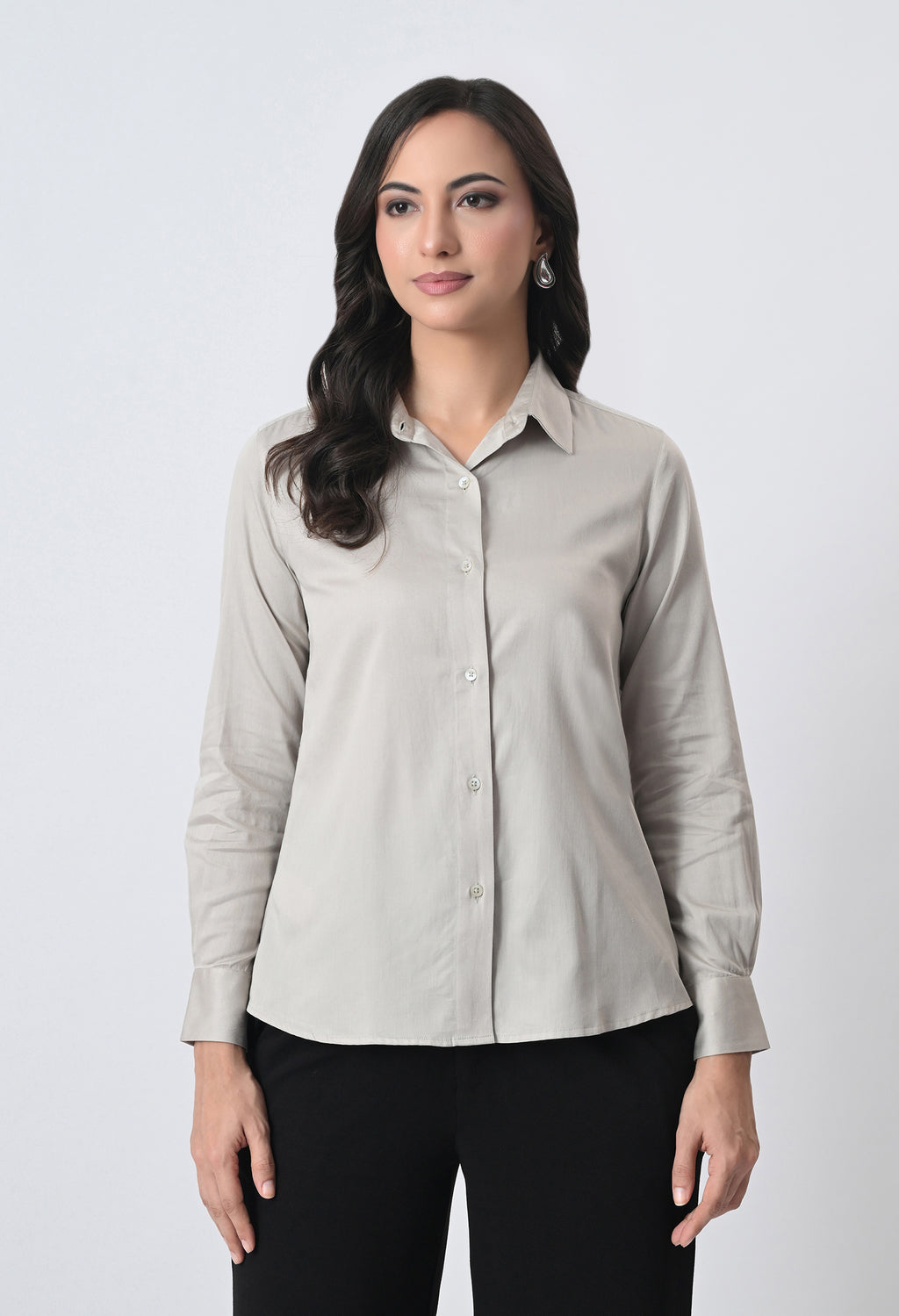 PEARL GREY GLAZED COTTON SHIRT