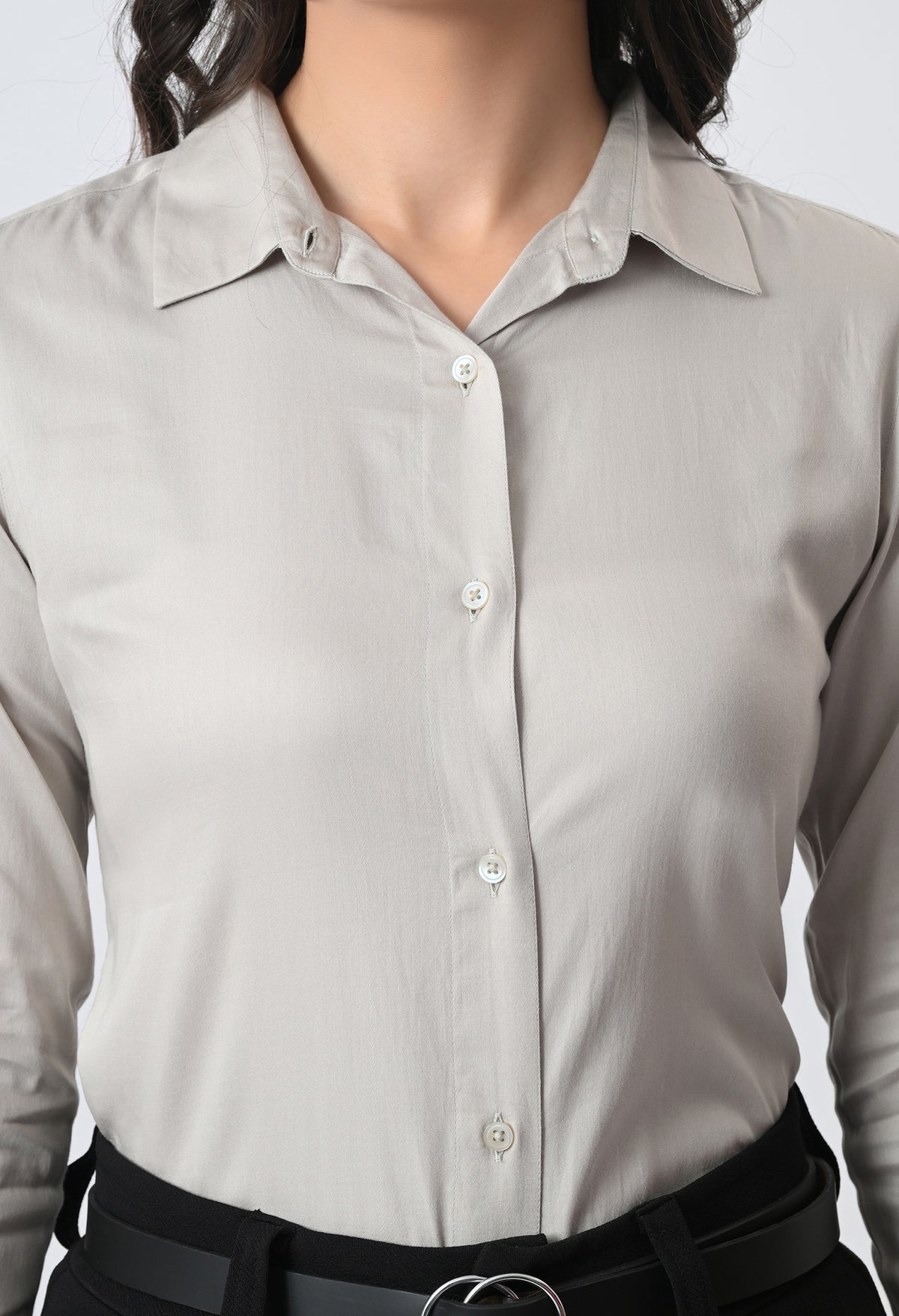 PEARL GREY GLAZED COTTON SHIRT