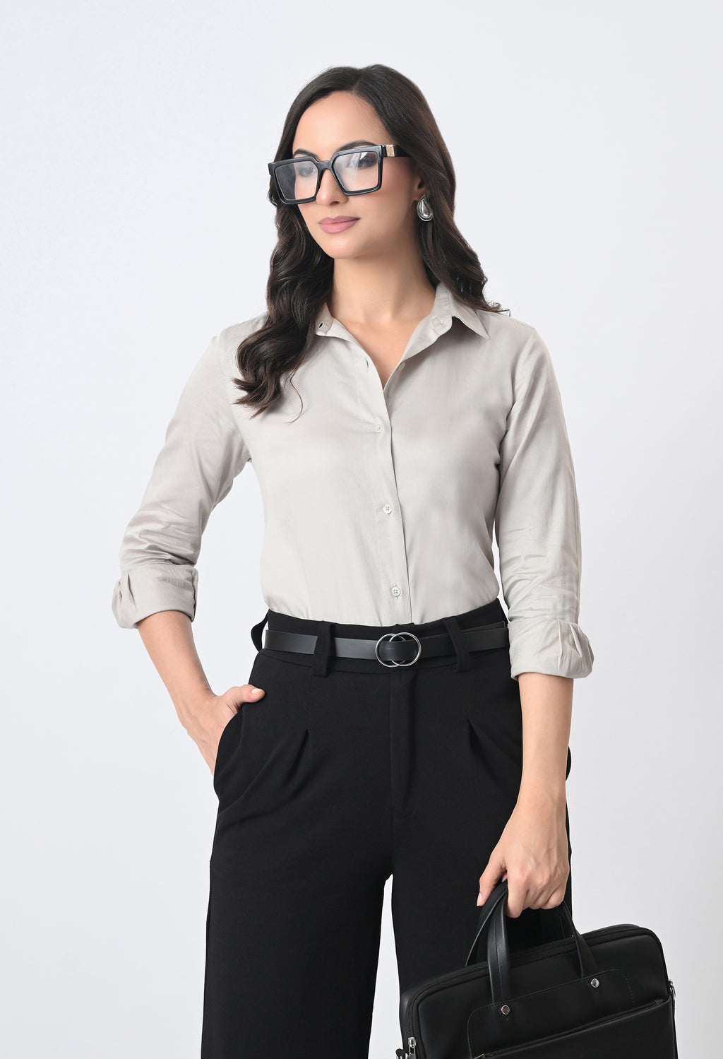 PEARL GREY GLAZED COTTON SHIRT