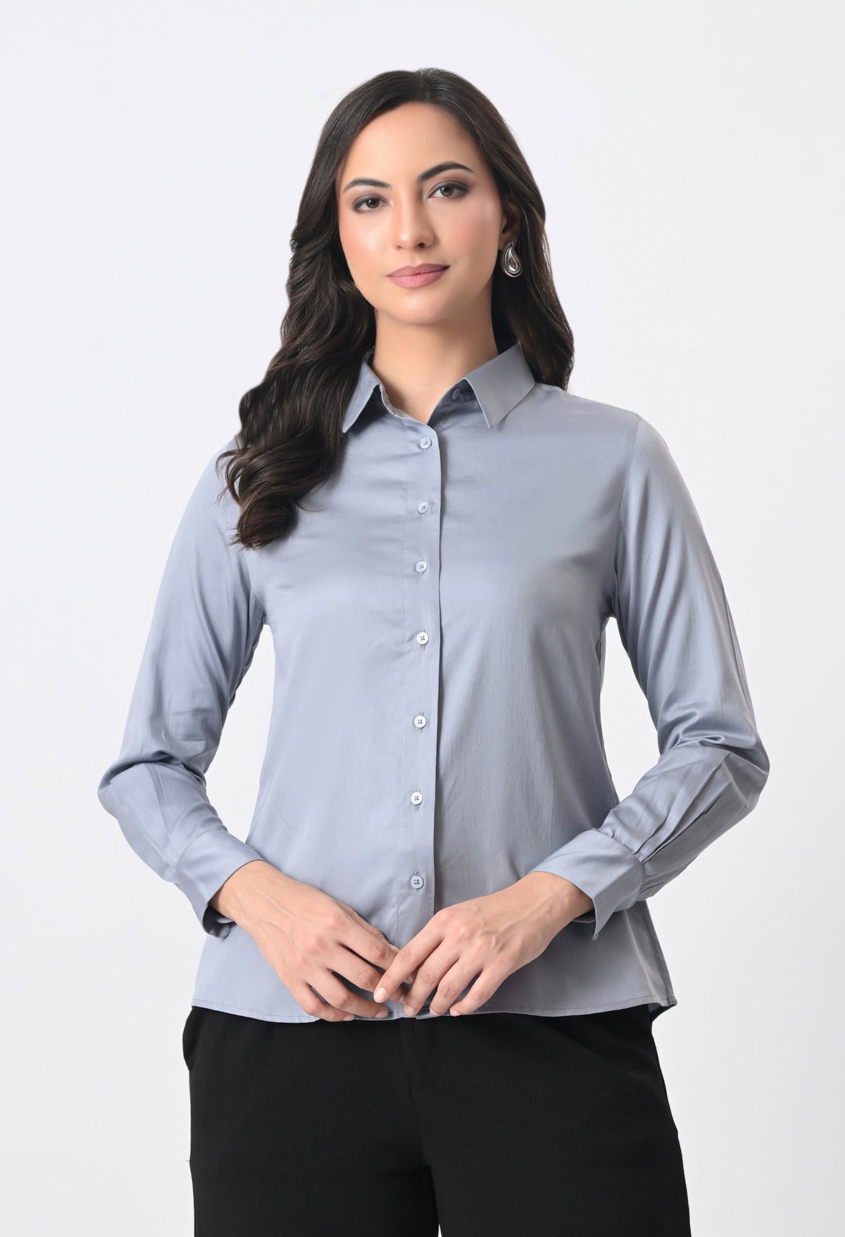 POWDER BLUE GLAZED COTTON SHIRT
