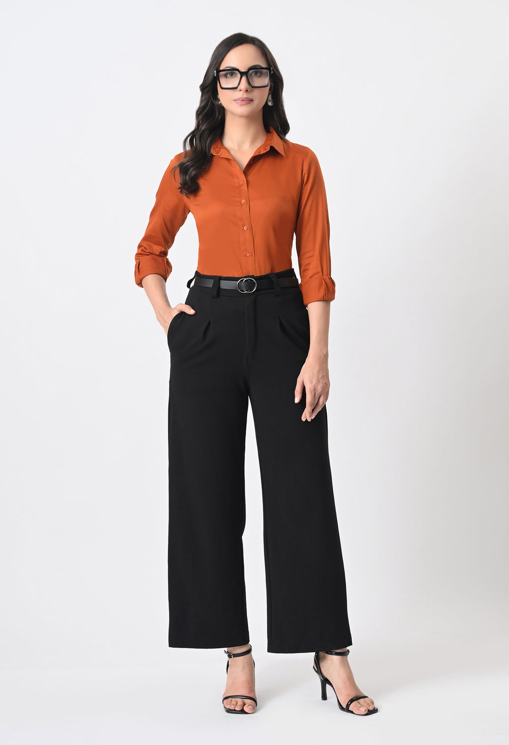 RUST ORANGE GLAZED COTTON SHIRT