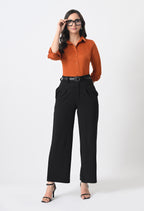 RUST ORANGE GLAZED COTTON SHIRT