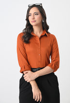 RUST ORANGE GLAZED COTTON SHIRT