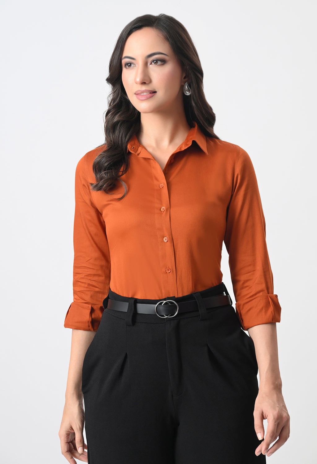 RUST ORANGE GLAZED COTTON SHIRT
