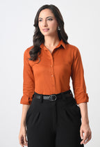 RUST ORANGE GLAZED COTTON SHIRT