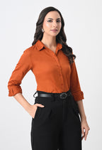 RUST ORANGE GLAZED COTTON SHIRT