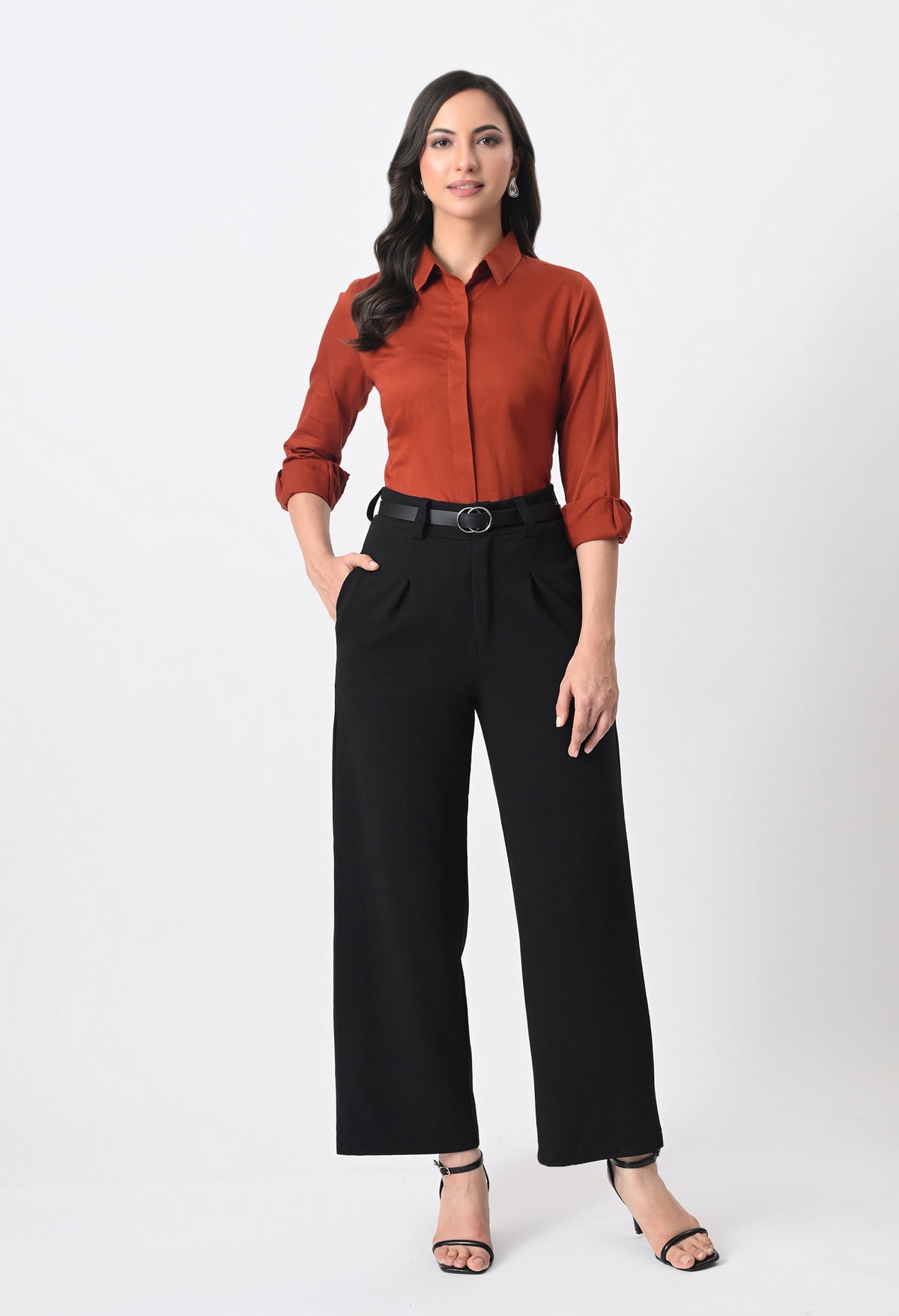 BURNT RED GLAZED COTTON SHIRT