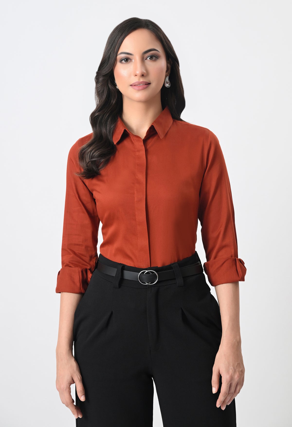BURNT RED GLAZED COTTON SHIRT