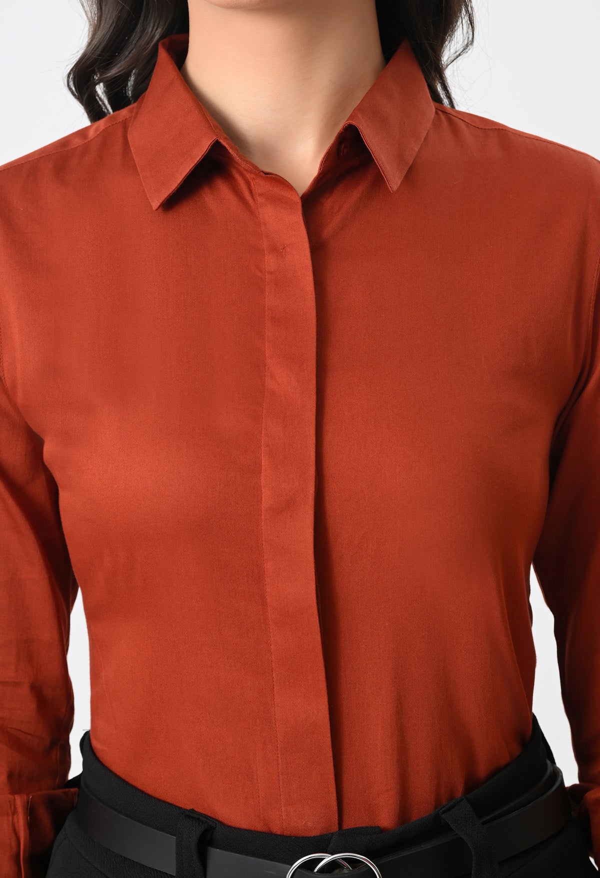 BURNT RED GLAZED COTTON SHIRT