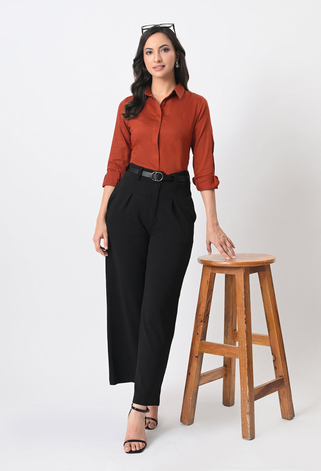 BURNT RED GLAZED COTTON SHIRT