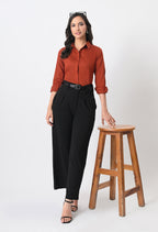 BURNT RED GLAZED COTTON SHIRT