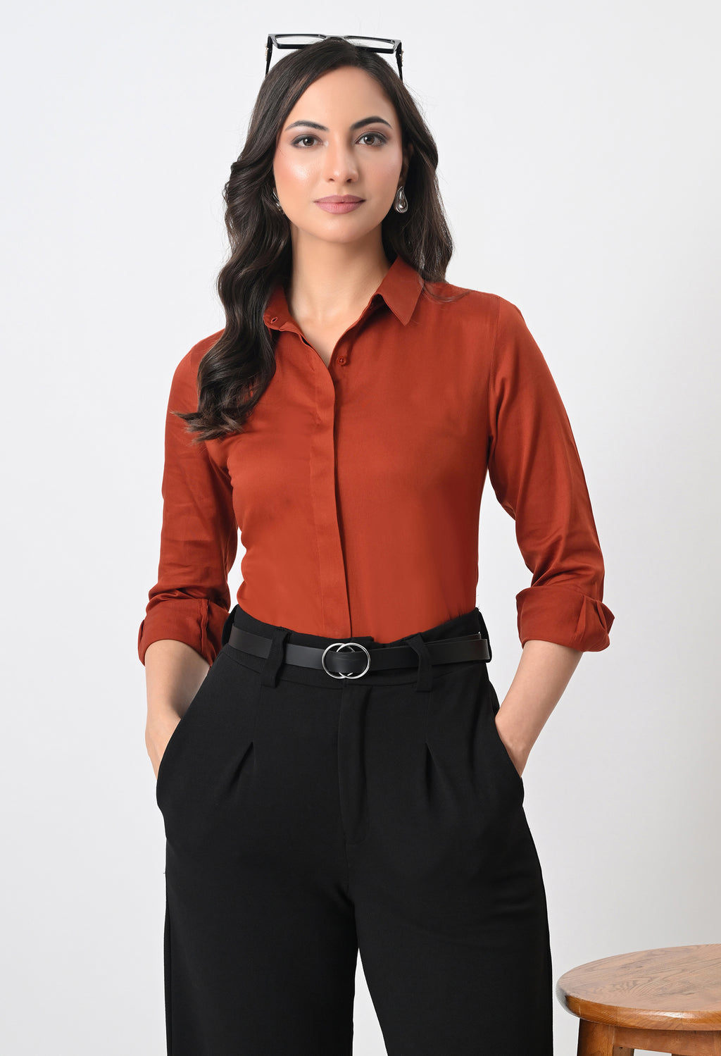 BURNT RED GLAZED COTTON SHIRT