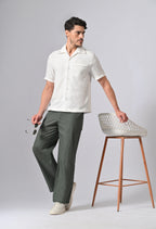 LINEN RELAX FIT TROUSER - Olive