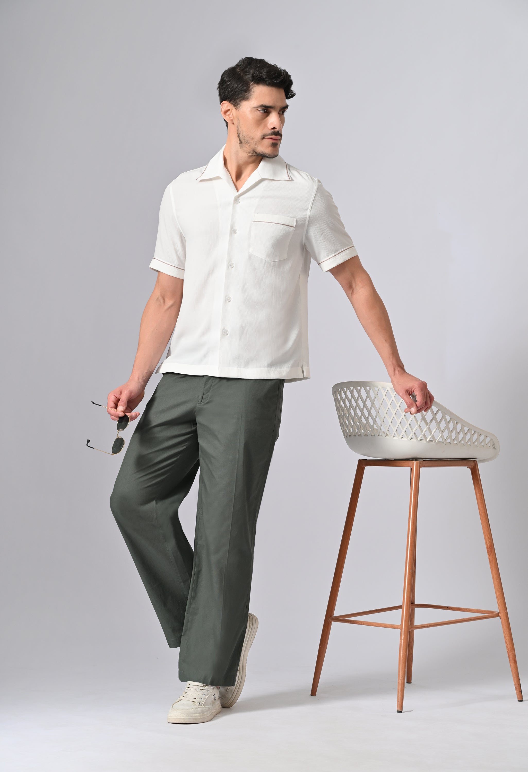 LINEN RELAX FIT TROUSER - Olive