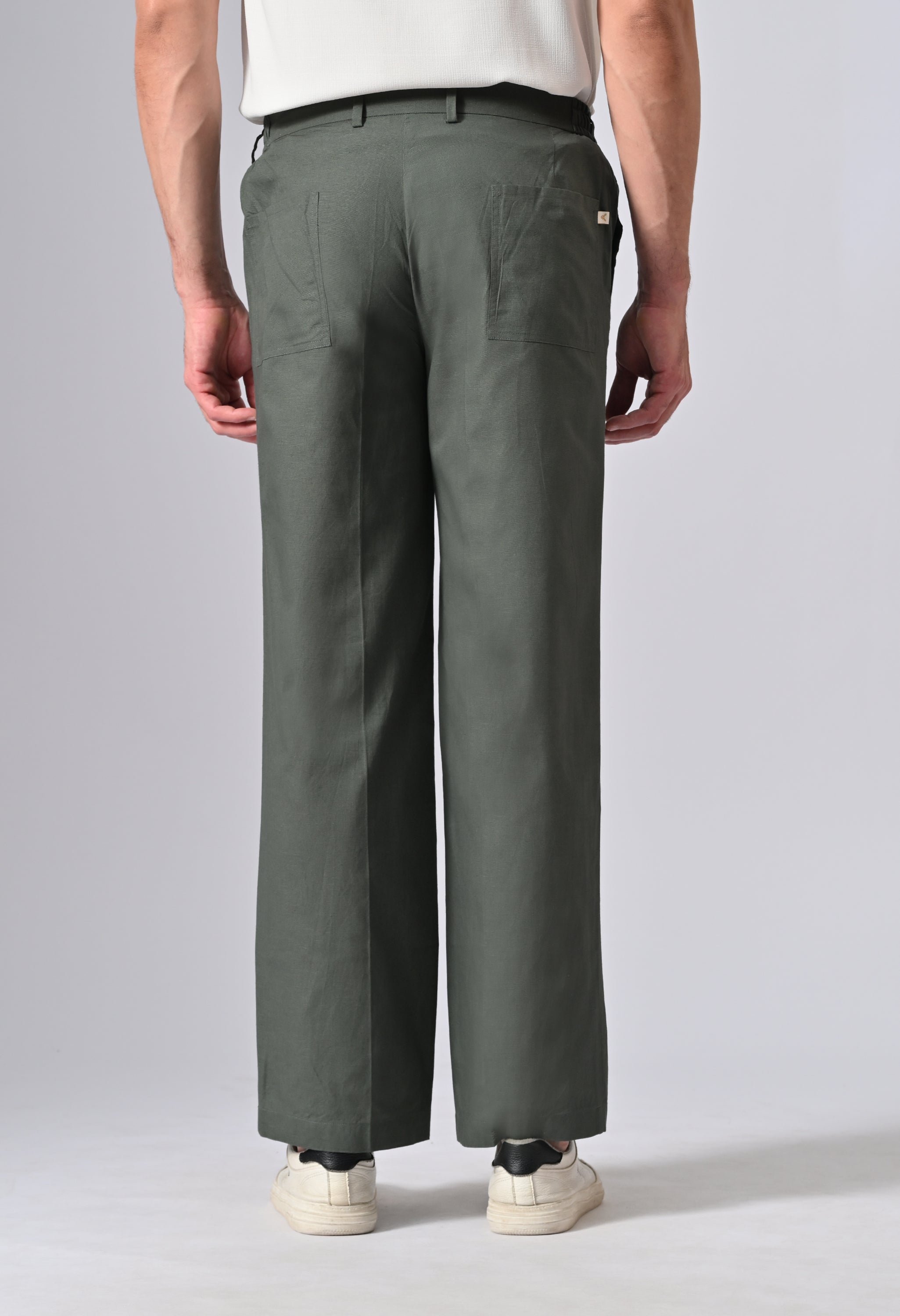 LINEN RELAX FIT TROUSER - Olive