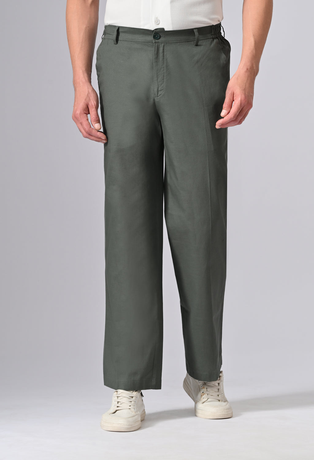 LINEN RELAX FIT TROUSER - Olive