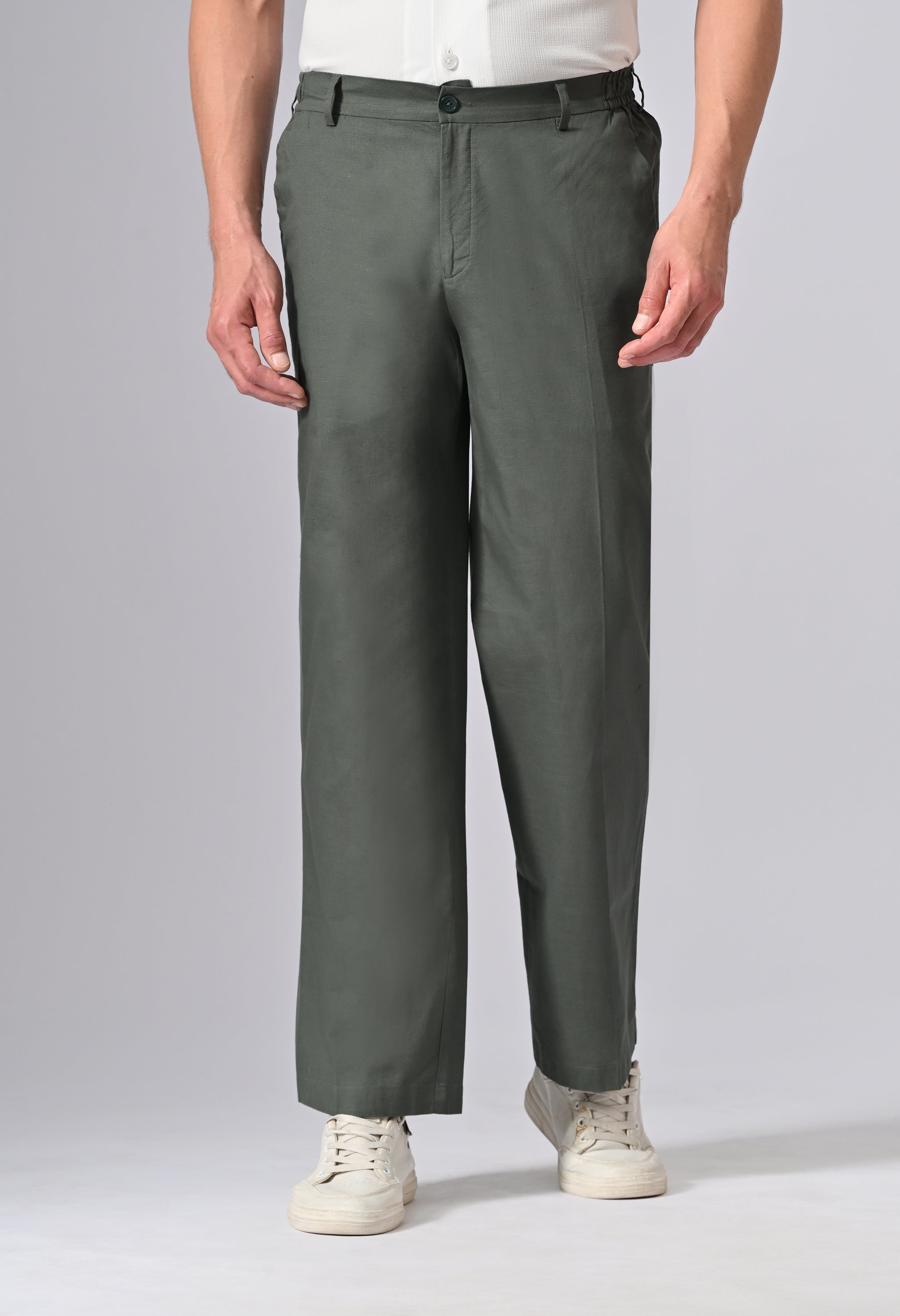 LINEN RELAX FIT TROUSER - Olive