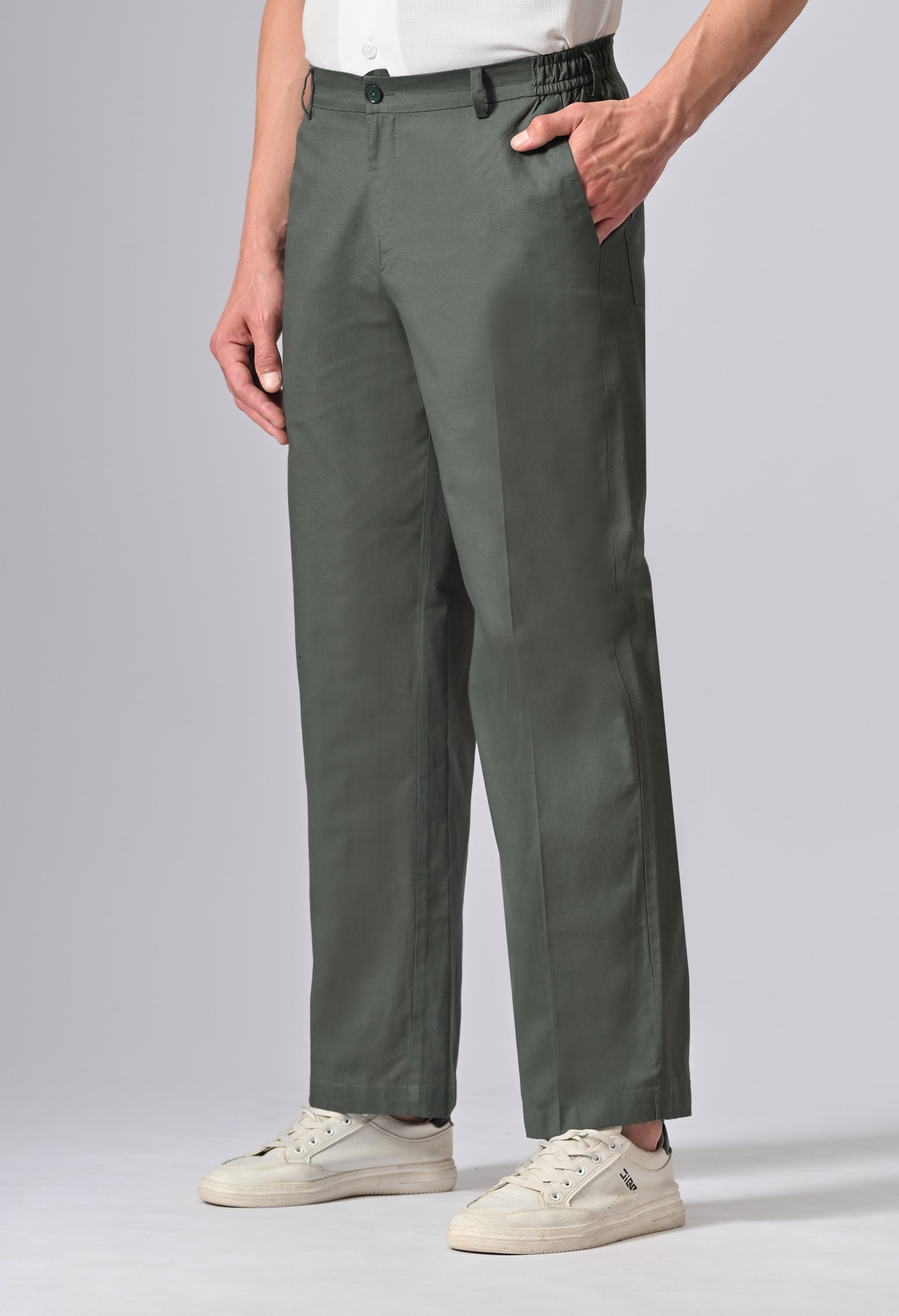 LINEN RELAX FIT TROUSER - Olive