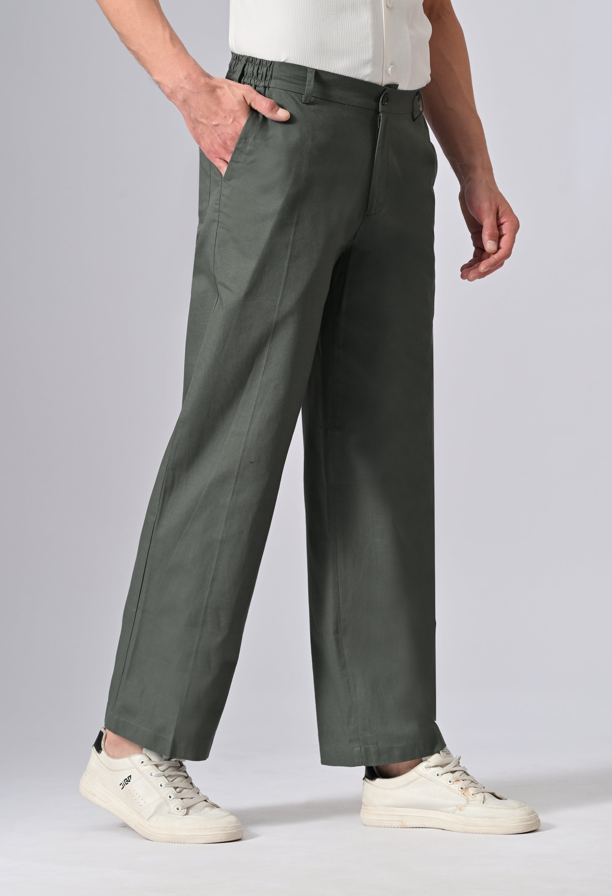 LINEN RELAX FIT TROUSER - Olive