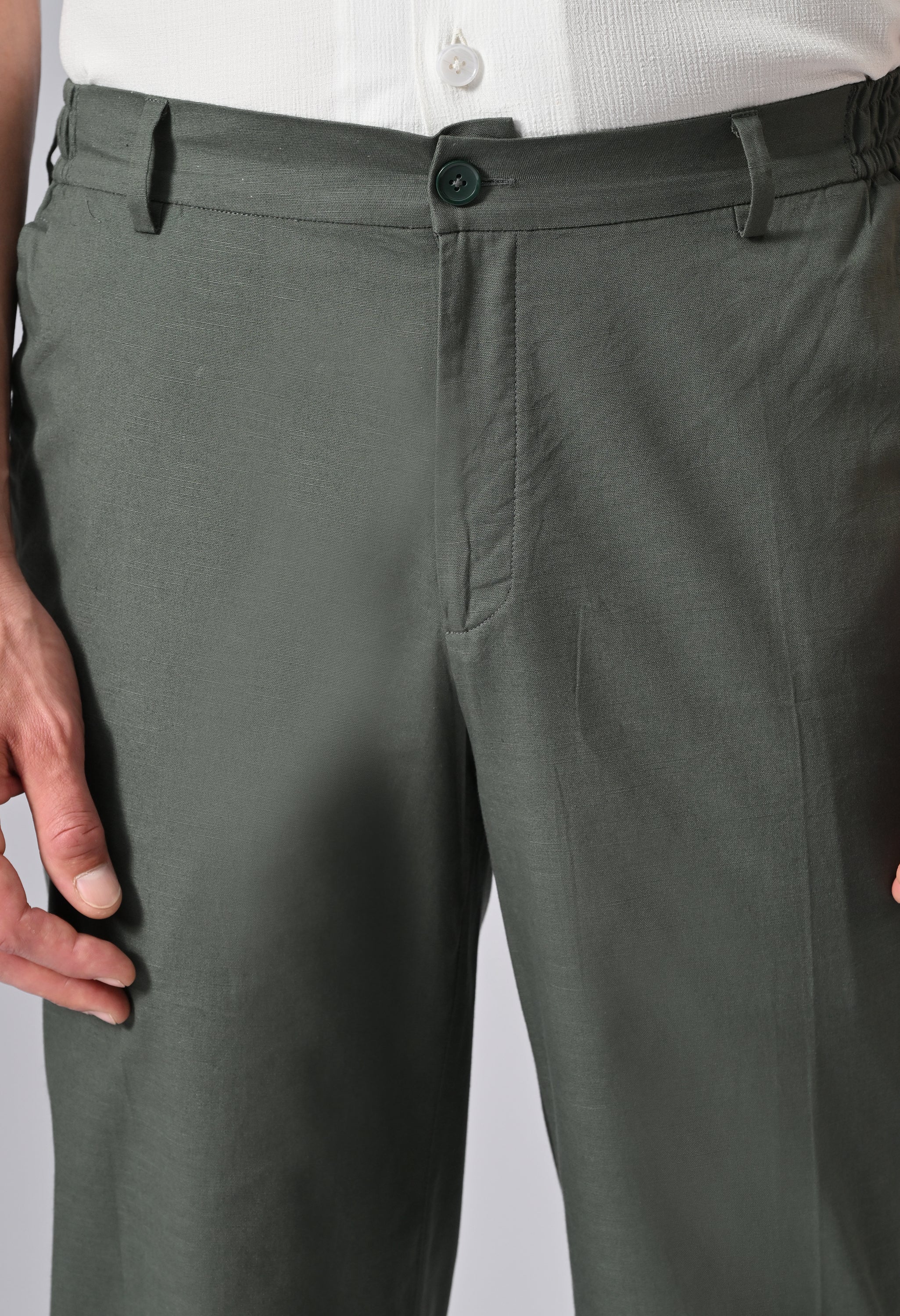 LINEN RELAX FIT TROUSER - Olive