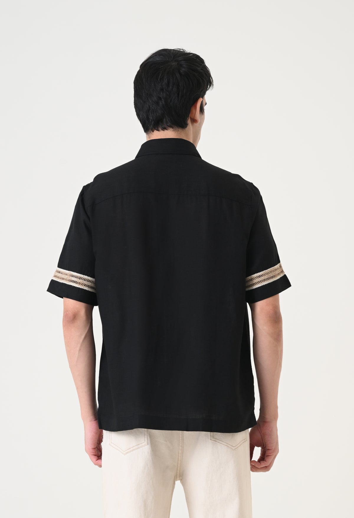 Black Linen Embroidered Box Fit Shirt