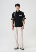 Black Linen Embroidered Box Fit Shirt