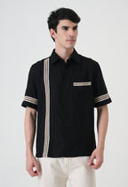 Black Linen Embroidered Box Fit Shirt