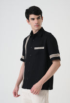 Black Linen Embroidered Box Fit Shirt