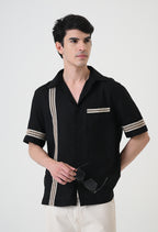 Black Linen Embroidered Box Fit Shirt