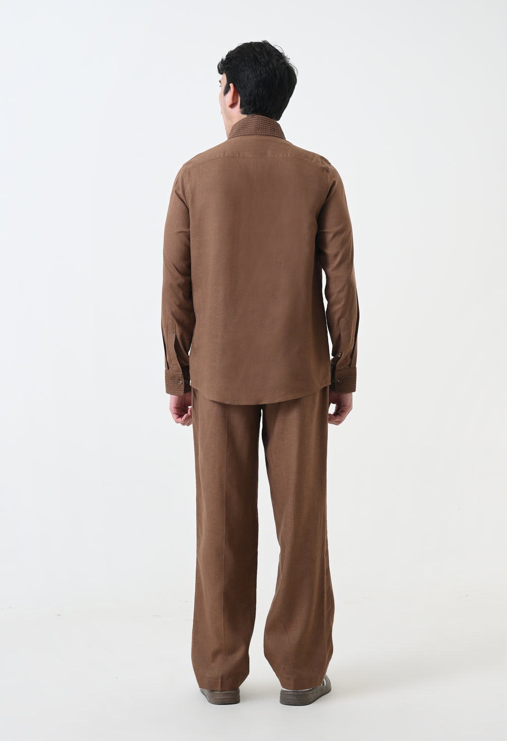 Brown Linen Pintucks Co-ord Set