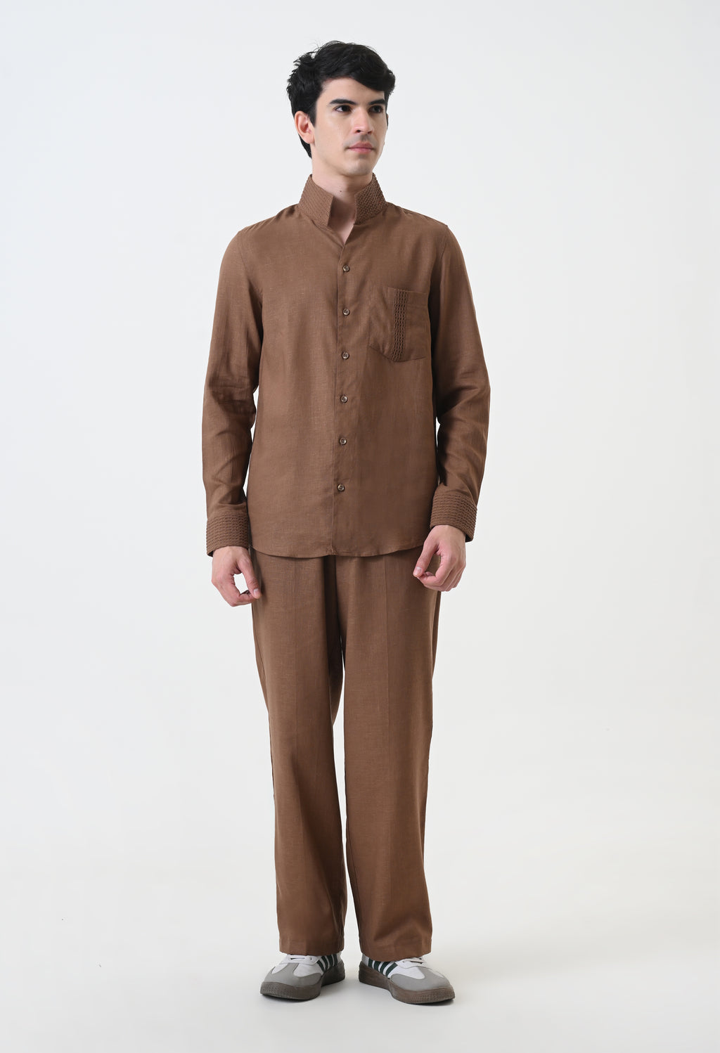 Brown Linen Pintucks Co-ord Set
