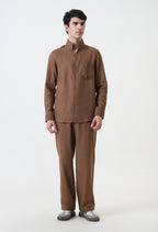 Brown Linen Pintucks Co-ord Set