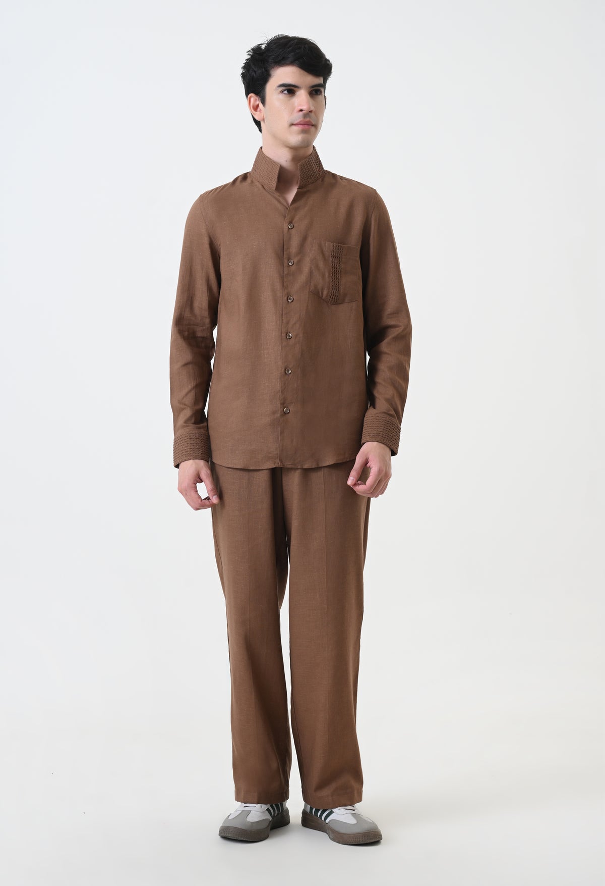 Brown Linen Pintucks Co-ord Set