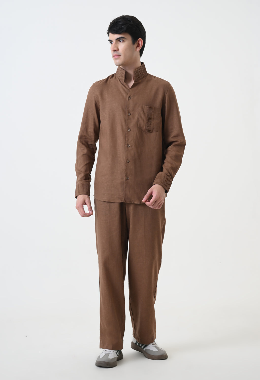 Brown Linen Pintucks Co-ord Set