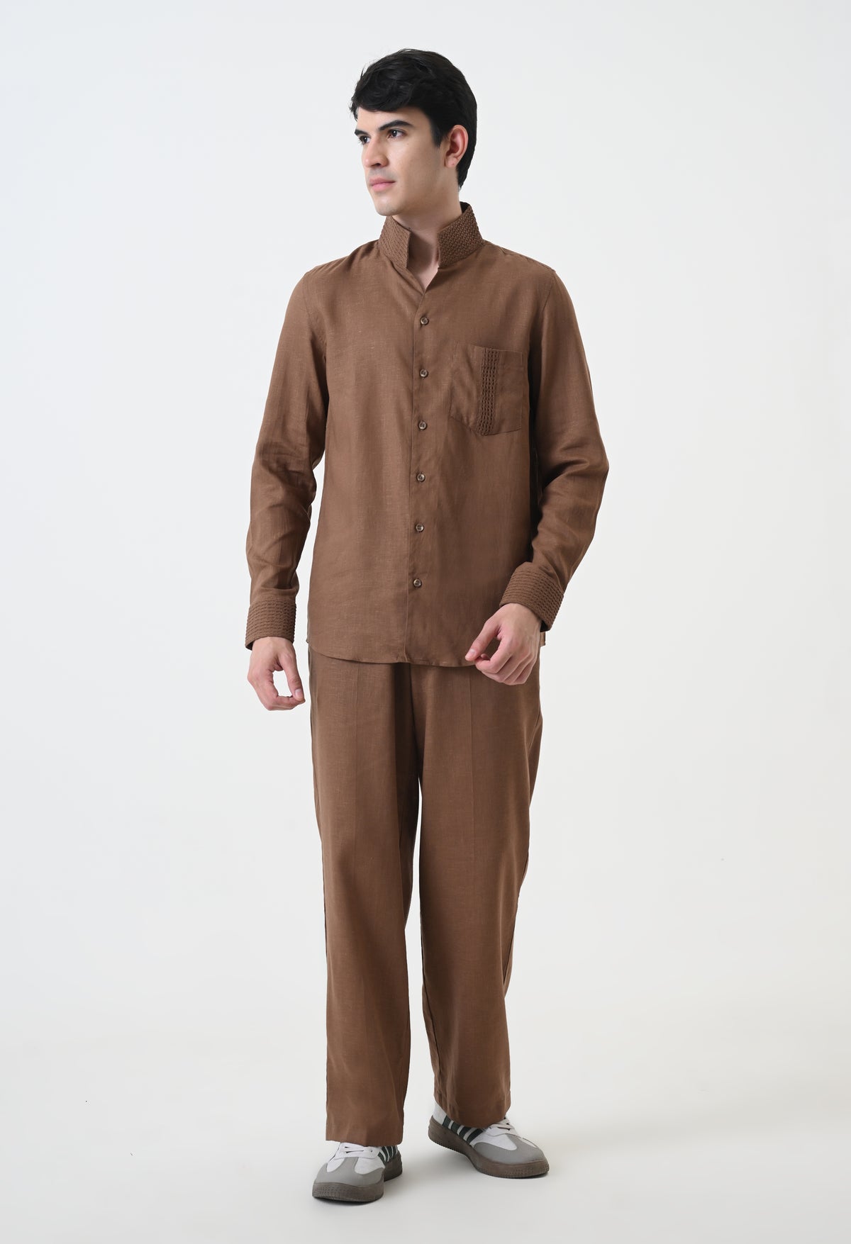 Brown Linen Pintucks Co-ord Set