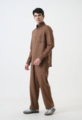 Brown Linen Pintucks Co-ord Set