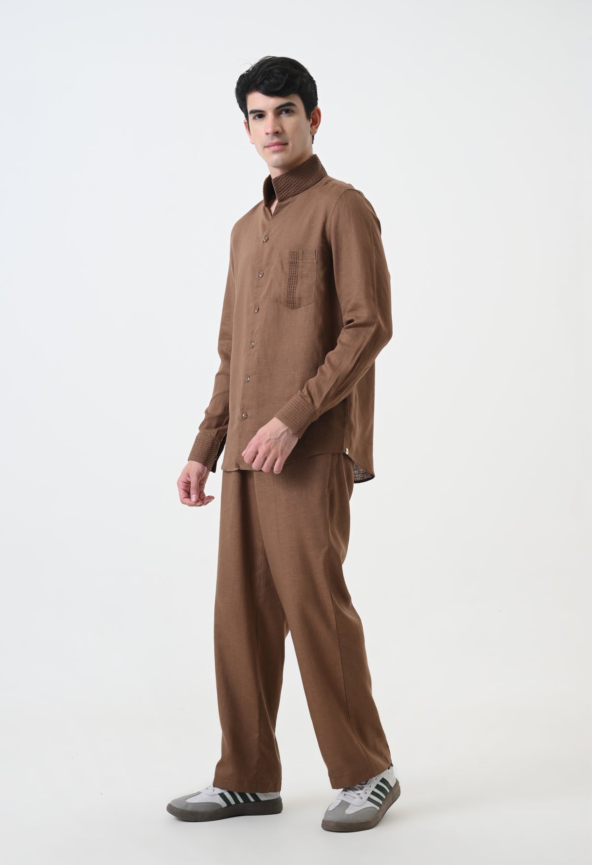 Brown Linen Pintucks Co-ord Set